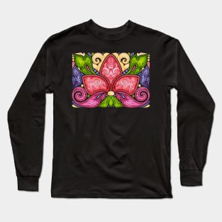 Colored Floral Background in Paisley Garden Indian Style Long Sleeve T-Shirt